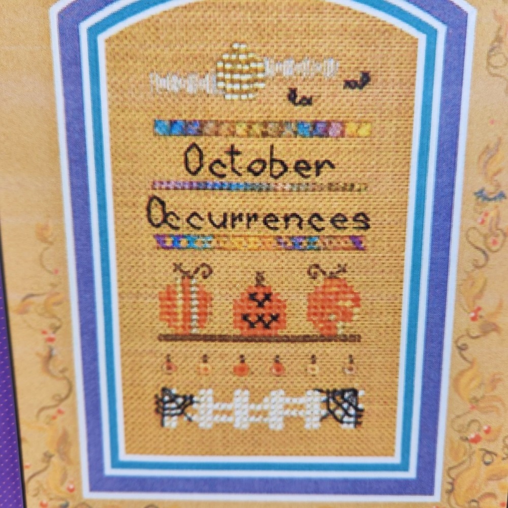 October Occurrences Cross Stitch Kit Fabric Fibers Silk Beads Pumpkins Fall New‎
